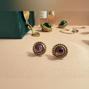 AUTH YSL Earrings • Authentic Yves Saint Laurent Pierced Lilac Purple Cabochon